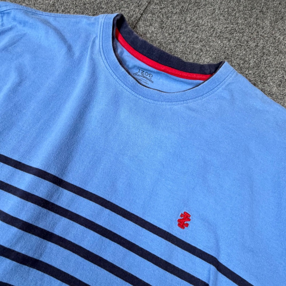 Izod Saltwater Mens XXL Blue‎ Striped Short Sleeve Relaxed Classics T-Shirt